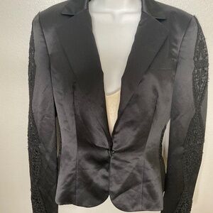 Black Coat Blazer Allen by Allen Schwartz with Embroidered Design Size 4